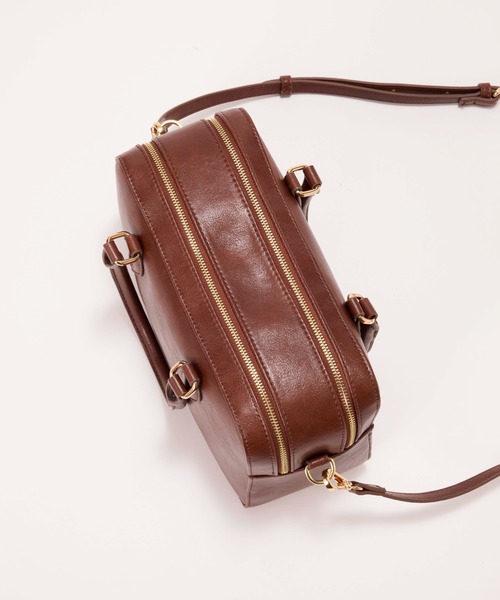 未使用タグ付き ゴールデングース スクエア型ダブルジップボストンバッグ ブラウン 未使用タグ付き ゴールデングース スクエア型ダブルジップボストン