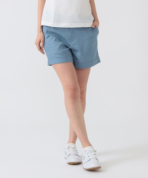 パンツ PURPLE LABEL / リネンライク 裾ダブル ショートパンツ レディースの画像