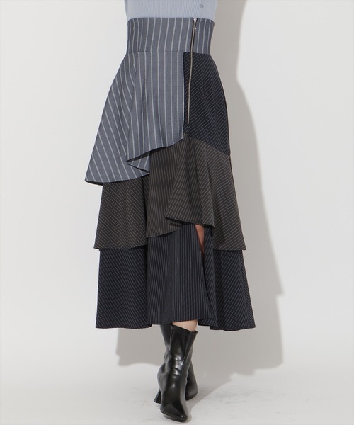AND COUTURE（アンドクチュール） ロング スカート ストライプパッチ