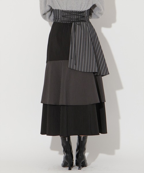 AND COUTURE（アンドクチュール） ロング スカート ストライプパッチ