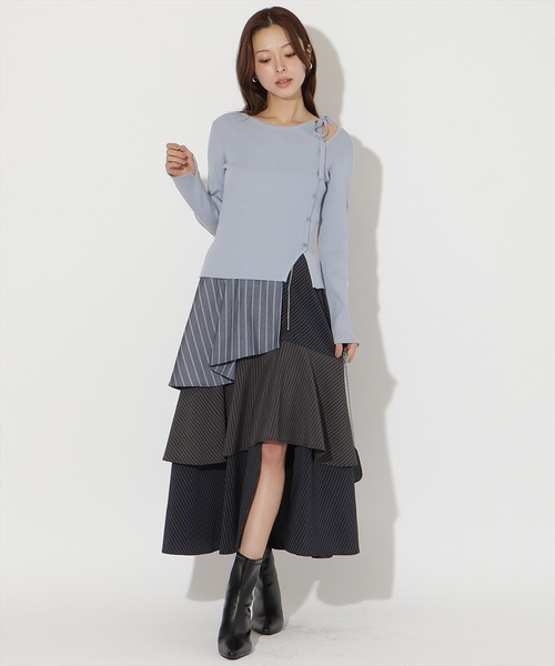 AND COUTURE（アンドクチュール） ロング スカート ストライプパッチ