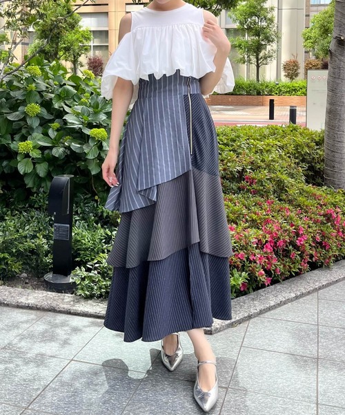 AND COUTURE（アンドクチュール） ロング スカート ストライプパッチ