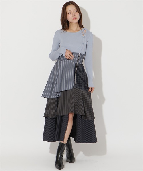 AND COUTURE（アンドクチュール） ロング スカート ストライプパッチ