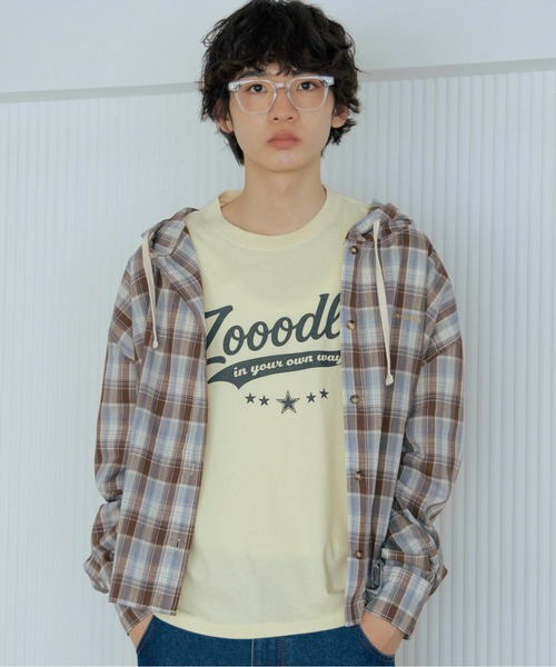 Zooodle シャツ Checkered hoodie shirt - チェックシャツフーディー