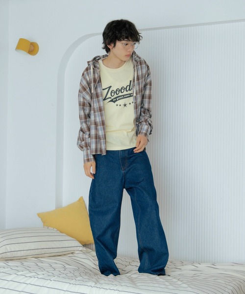Zooodle シャツ Checkered hoodie shirt - チェックシャツフーディー
