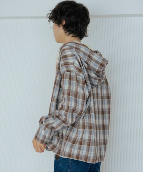 Zooodle シャツ Checkered hoodie shirt - チェックシャツフーディー