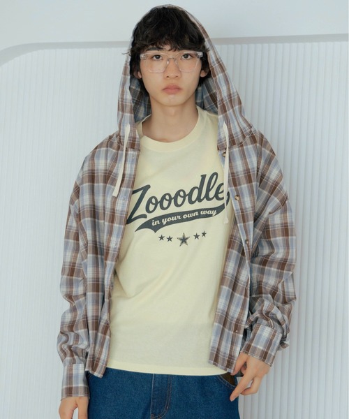 Zooodle シャツ Checkered hoodie shirt - チェックシャツフーディー