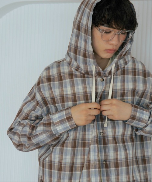 Zooodle シャツ Checkered hoodie shirt - チェックシャツフーディー