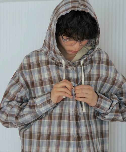 Zooodle シャツ Checkered hoodie shirt - チェックシャツフーディー