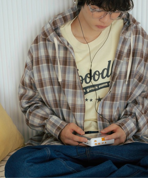Zooodle シャツ Checkered hoodie shirt - チェックシャツフーディー