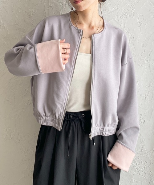 She's Closet ブルゾン アウター ノーカラー長袖 ショート丈 ジップ
