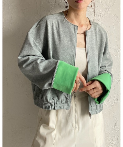 She's Closet ブルゾン アウター ノーカラー長袖 ショート丈 ジップ