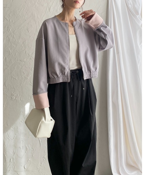 ブルゾンレディース She's Closet ブルゾン アウター ノーカラー長袖 ショート丈 ジップ