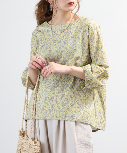 ブラウス シャツ 夏 BRODIAEA ペイズリー柄ボリューム袖ブラウス 日本