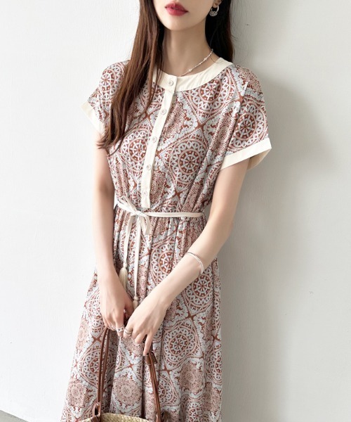 「COCOMOMO」 長袖ワンピース M ブラウン レディース_画像9