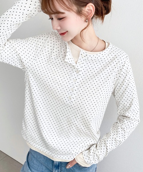 moment+ ヘンリーネック tシャツ ヘンリーネックレイヤード長袖