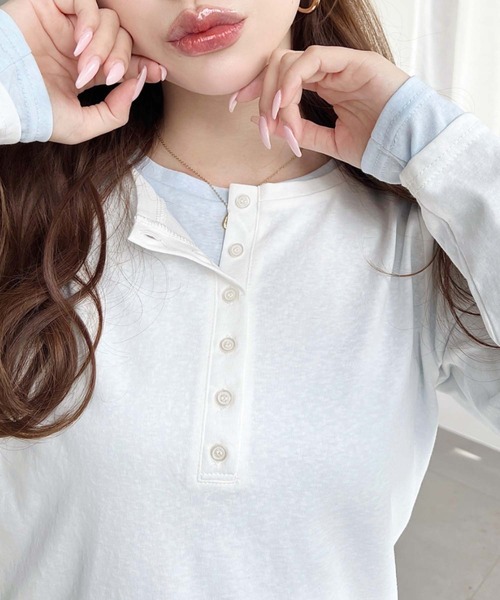 moment+ ヘンリーネック tシャツ ヘンリーネックレイヤード長袖