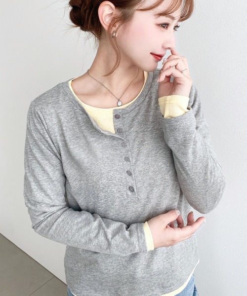 moment+ ヘンリーネック tシャツ ヘンリーネックレイヤード長袖