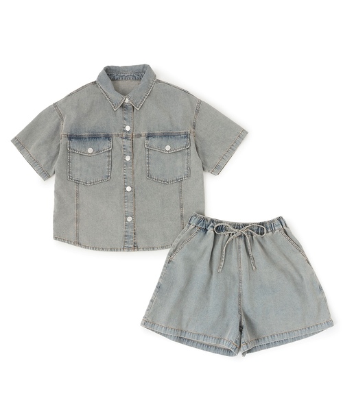 ワンピース 「LTXC/接触冷感」デニムシャツセットアップ キッズ 子供服 女の子の画像