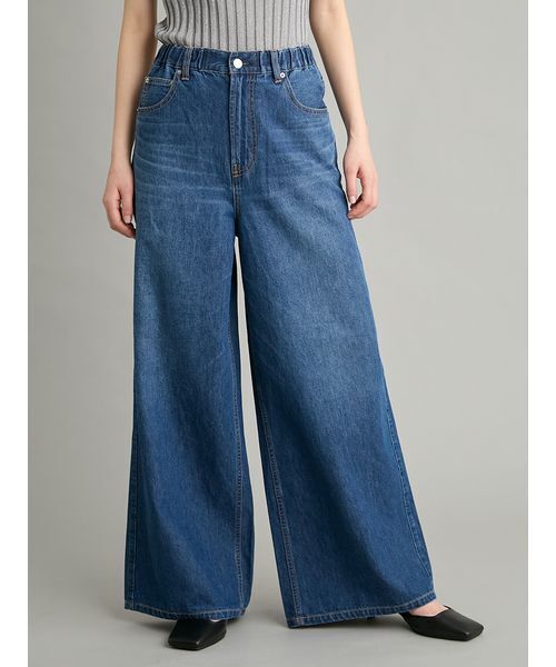 ワイドパンツ ジーンズ デニム デニムパンツ ウエストゴムドロストイージーデニムパンツ レディースの画像