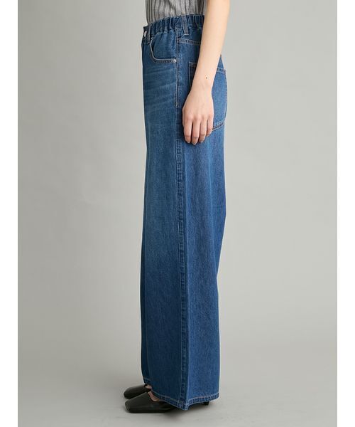 ワイドパンツ ジーンズ デニム デニムパンツ ウエストゴムドロストイージーデニムパンツ レディースの画像