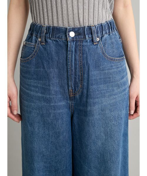 ワイドパンツ ジーンズ デニム デニムパンツ ウエストゴムドロストイージーデニムパンツ レディースの画像