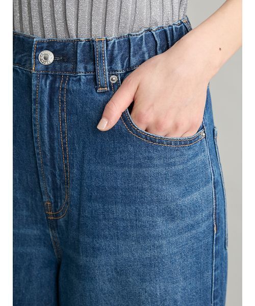 ワイドパンツ ジーンズ デニム デニムパンツ ウエストゴムドロストイージーデニムパンツ レディースの画像