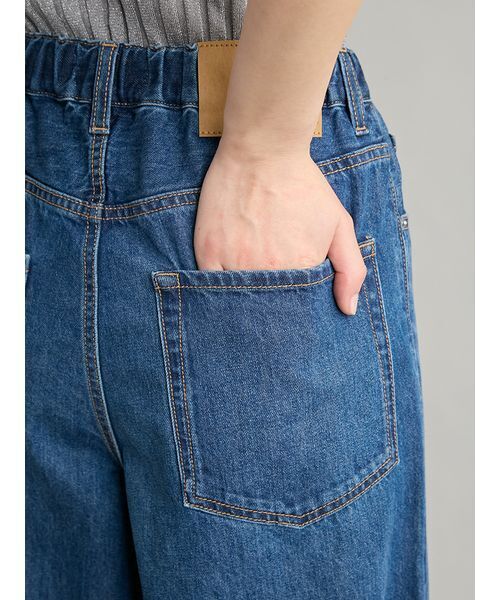 ワイドパンツ ジーンズ デニム デニムパンツ ウエストゴムドロストイージーデニムパンツ レディースの画像