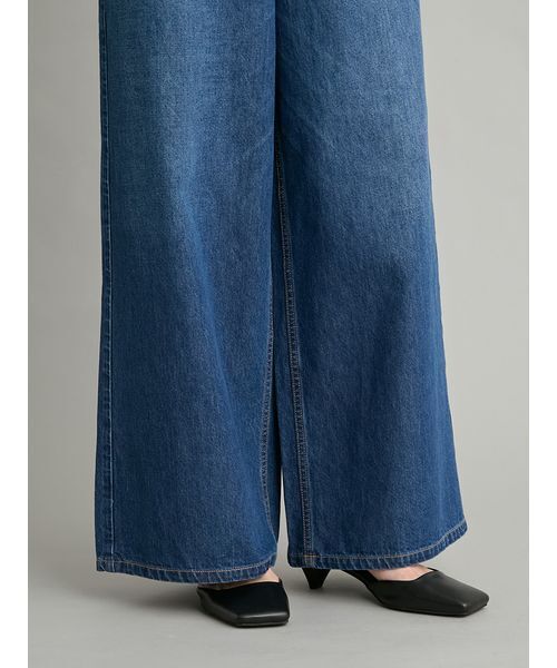 ワイドパンツ ジーンズ デニム デニムパンツ ウエストゴムドロストイージーデニムパンツ レディースの画像