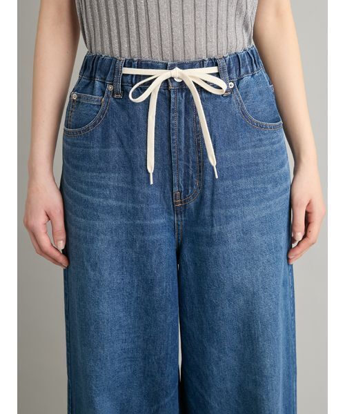 ワイドパンツ ジーンズ デニム デニムパンツ ウエストゴムドロストイージーデニムパンツ レディースの画像