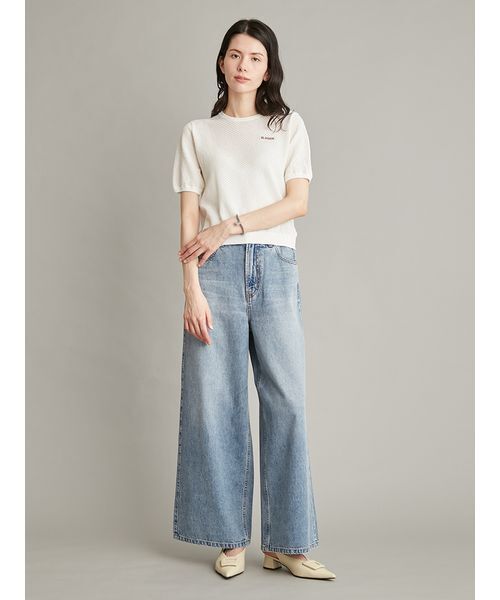 ワイドパンツ ジーンズ デニム デニムパンツ ウエストゴムドロストイージーデニムパンツ レディースの画像