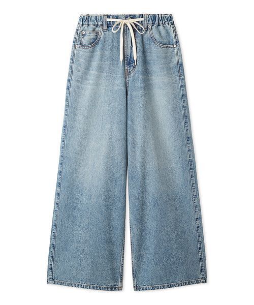 ワイドパンツ ジーンズ デニム デニムパンツ ウエストゴムドロストイージーデニムパンツ レディースの画像