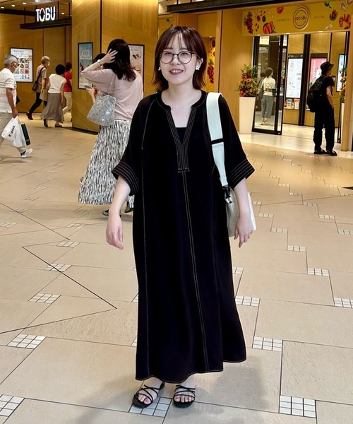 「un dix cors」 7分袖ワンピース FREE ネイビー レディース_画像2