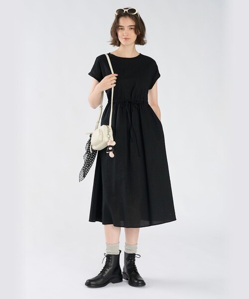 To b. by agnes b.ワンピース To b. by agnes ワンピース 半袖 コットン ウエストリボン ショート