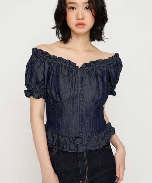SLY（スライ） ブラウス シャツ 半袖 PUFF SLEEVES WOVEN TOPS