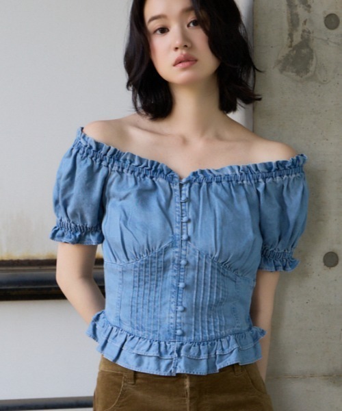 SLY（スライ） uvカット ブラウス シャツ 半袖 PUFF SLEEVES WOVEN