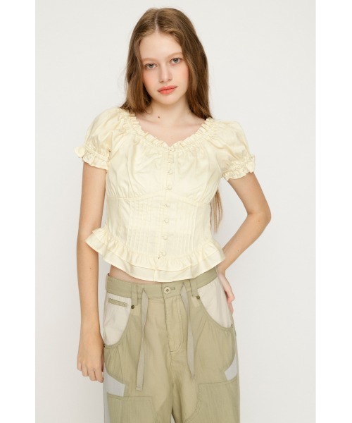 SLY（スライ） uvカット ブラウス シャツ 半袖 PUFF SLEEVES WOVEN