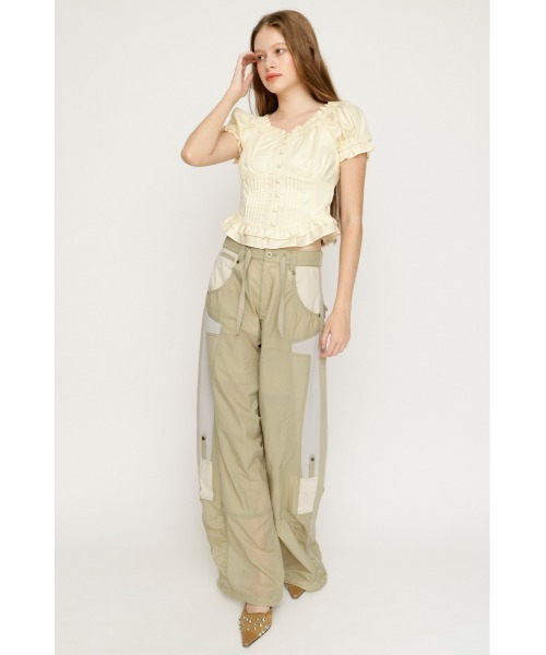 SLY（スライ） ブラウス シャツ 半袖 PUFF SLEEVES WOVEN TOPS 