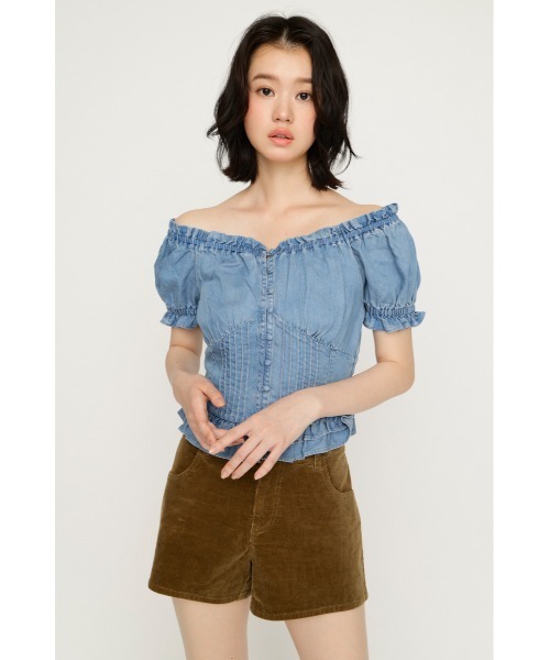 SLY（スライ） uvカット ブラウス シャツ 半袖 PUFF SLEEVES WOVEN