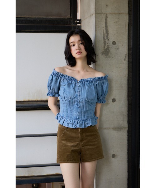 SLY（スライ） ブラウス シャツ 半袖 PUFF SLEEVES WOVEN TOPS