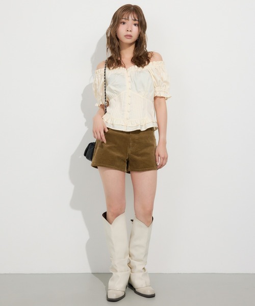 SLY（スライ） ブラウス シャツ 半袖 PUFF SLEEVES WOVEN TOPS 