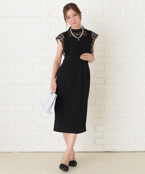 Lace Ladies ドレス ノースリーブレースデザイン タイト