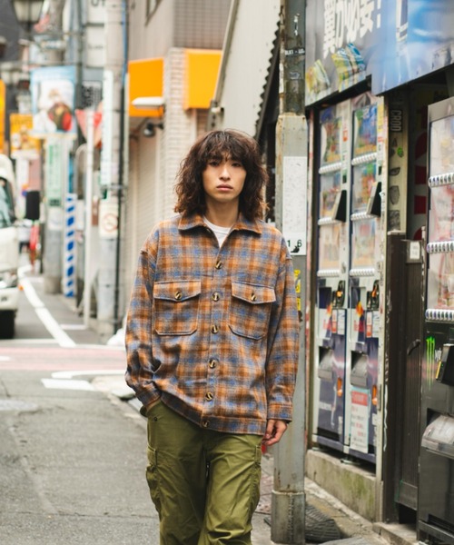 ブラウン カジュアルジャケット ポケット付き BROKEN BASE コート ジャケット フラップポケットCPOシャツ