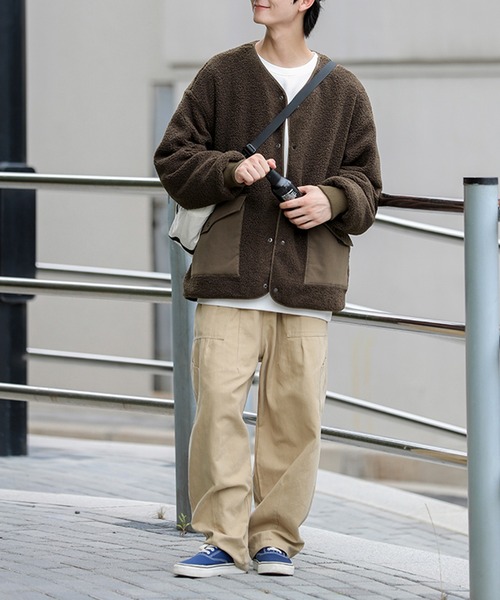 ブルゾン アウター 「HOOK」2WAYリバーシブルノーカラーボアジャケット