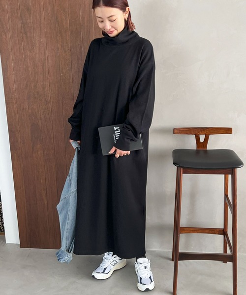 andme（アンドミー） ワンピース ワッフルタートルネック長袖Tシャツ