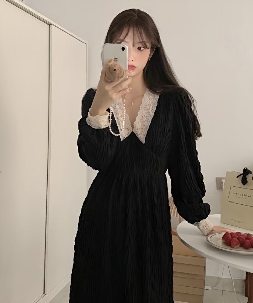 美品 Rene TISSUE シルク混 パニエ付 ワンピース レース ドット柄 gossip!ロサンゼルス ワンピース レース付きパフスリーブVネック