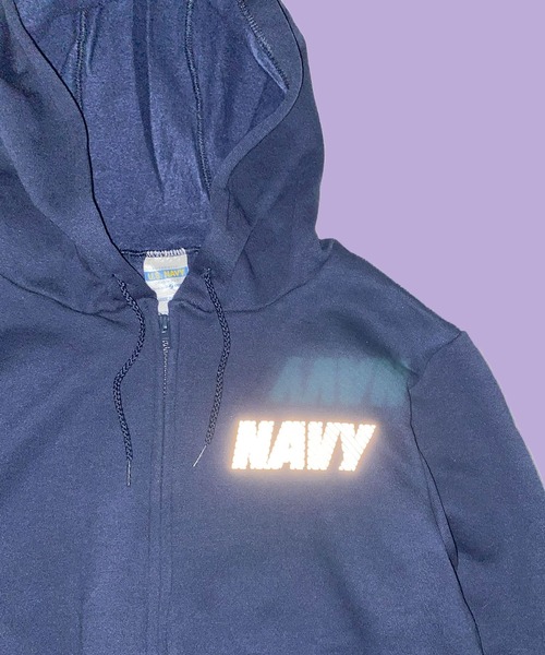 USNAVY フルジップパーカー 米軍 U.S.NAVY フルジップ スウェットパーカー グレー NAVYロゴ