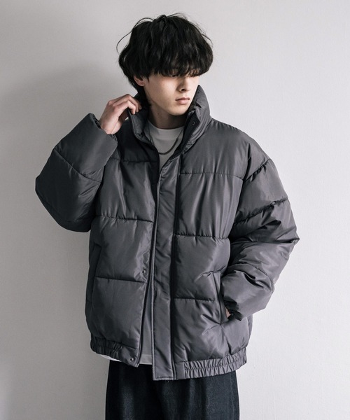 ブラックオーバーサイズ ダウンジャケット 上品な艶消し＆静電気防止加工の生地を使用】 ハイネック エコダウン