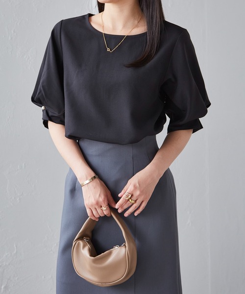 ブラウス シャツ 「ＣＬＯＣＨＥ」接触冷感袖口タックデザインブラウス レディース green label relaxing ブラウス シャツ 袖タック ショート