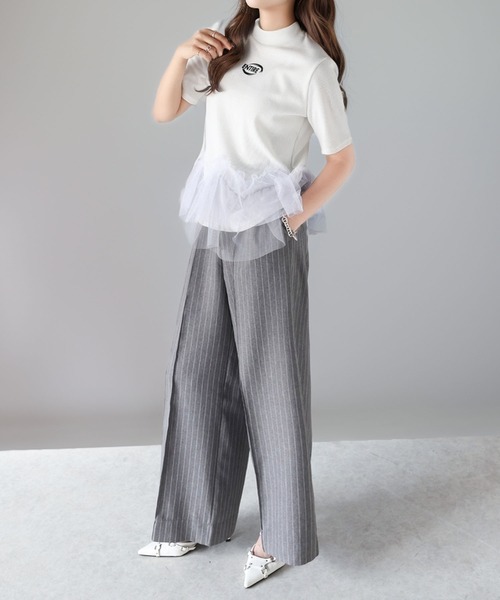 tシャツ 甘さの中にカジュアル要素も取り入れた1枚。チュールフリルモックネックTシャツ レディース | classicalelf | 08